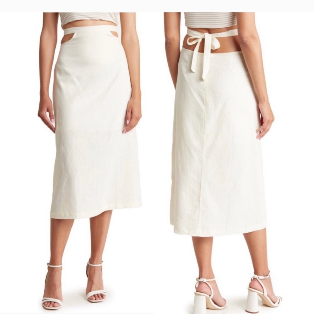 NEW Revolve WhoWoreWhat Linen Blend Cutout Skirt Cream,NWT, Small, Whisp…
